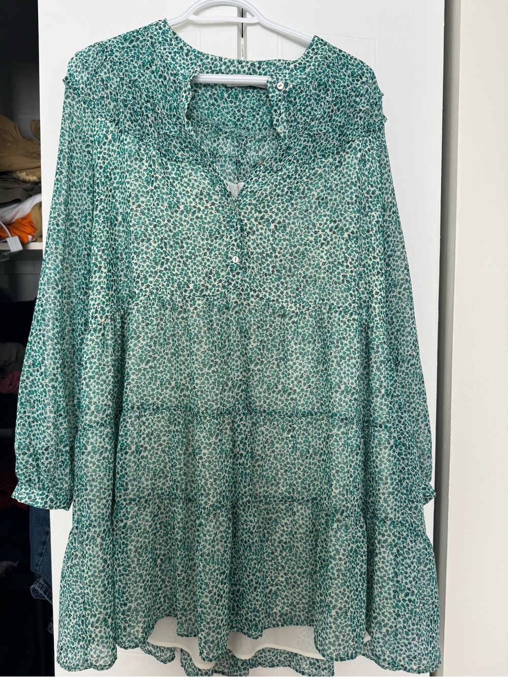 Zara Teal Floral Tiered Tunic Dress